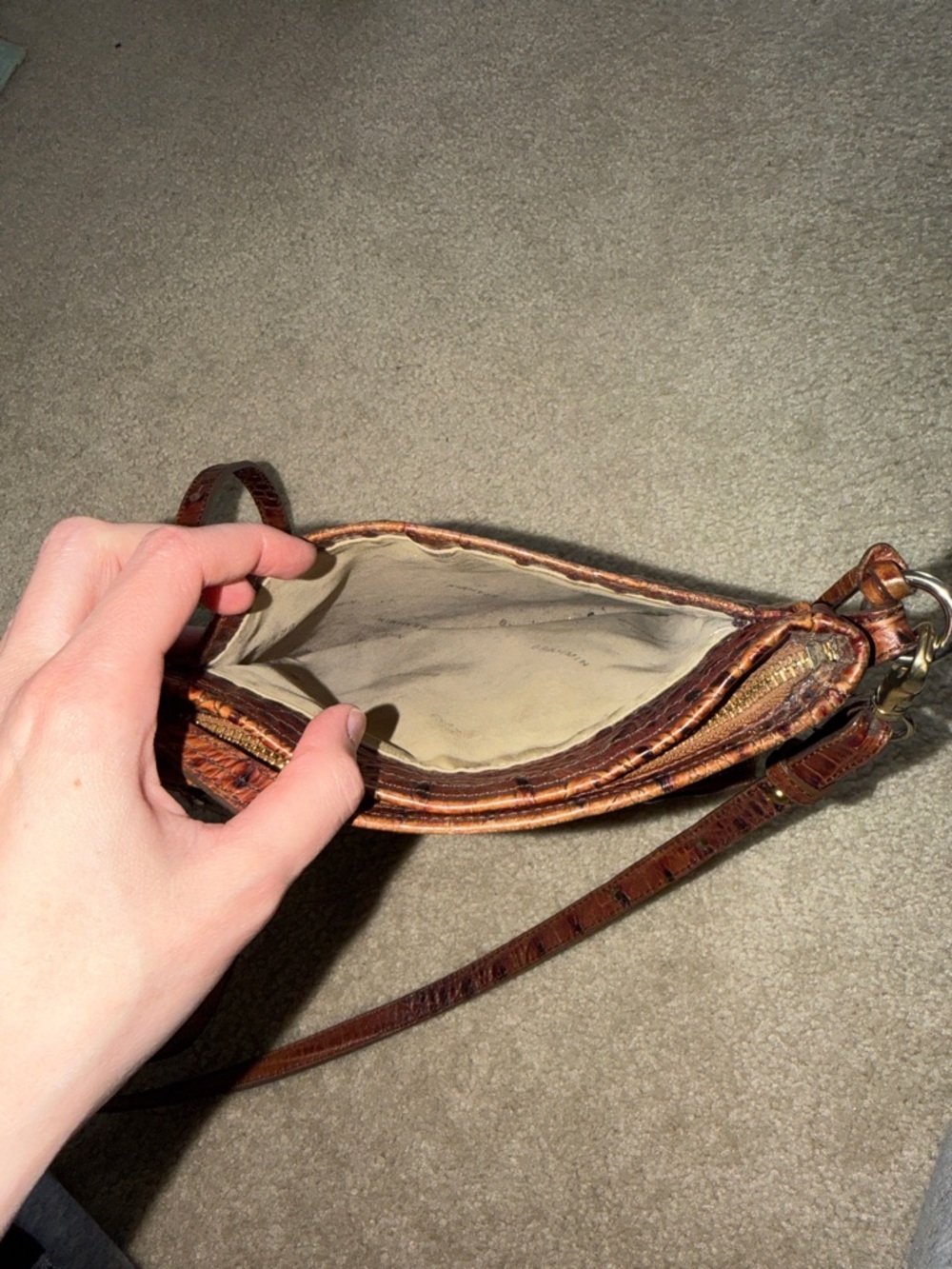 Brahmin Pecan Melbourne Croc-Embossed Crossbody with Front Zip Pocket - Picture 4 of 9